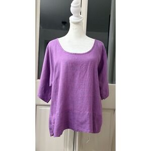 FLAX Linen Tunic Top Size Small Purple